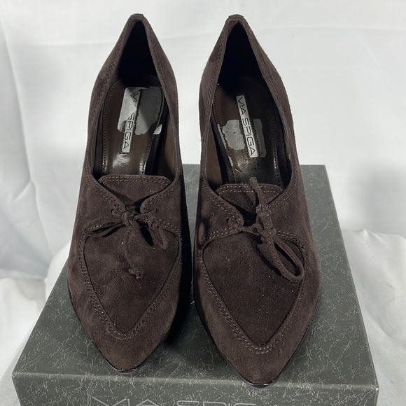 MIA SPIGA Chocolate Brown Suede Lace-up Heel - Picture 1 of 13